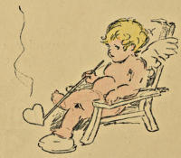 Cupid in an easy-chair, smoking a pipe