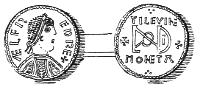 Drawing of both sides of a coin of King Alfred