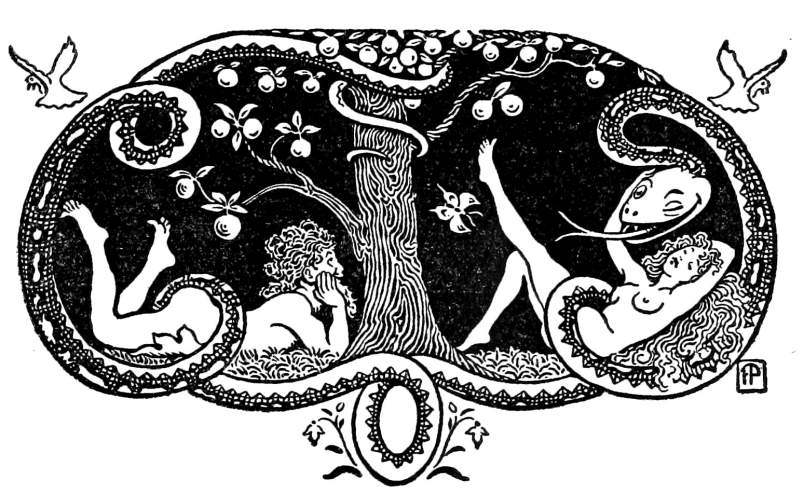 Adam and Eve and serpent under apple tree
