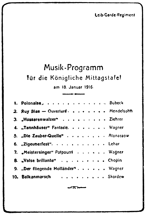 Programme of Music at the Nish Banquet