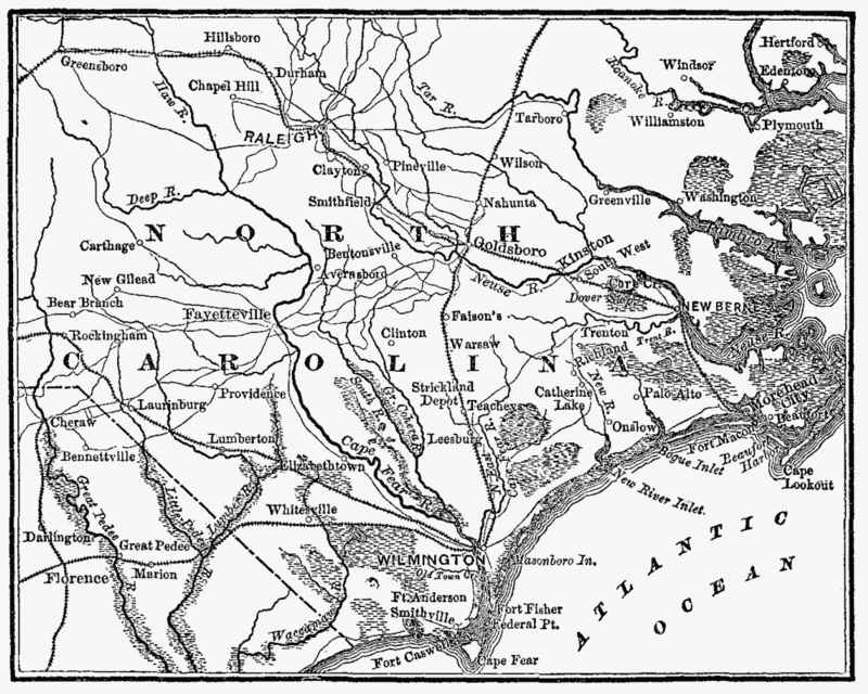 map of south-central North Carolina at the South Carolina border
