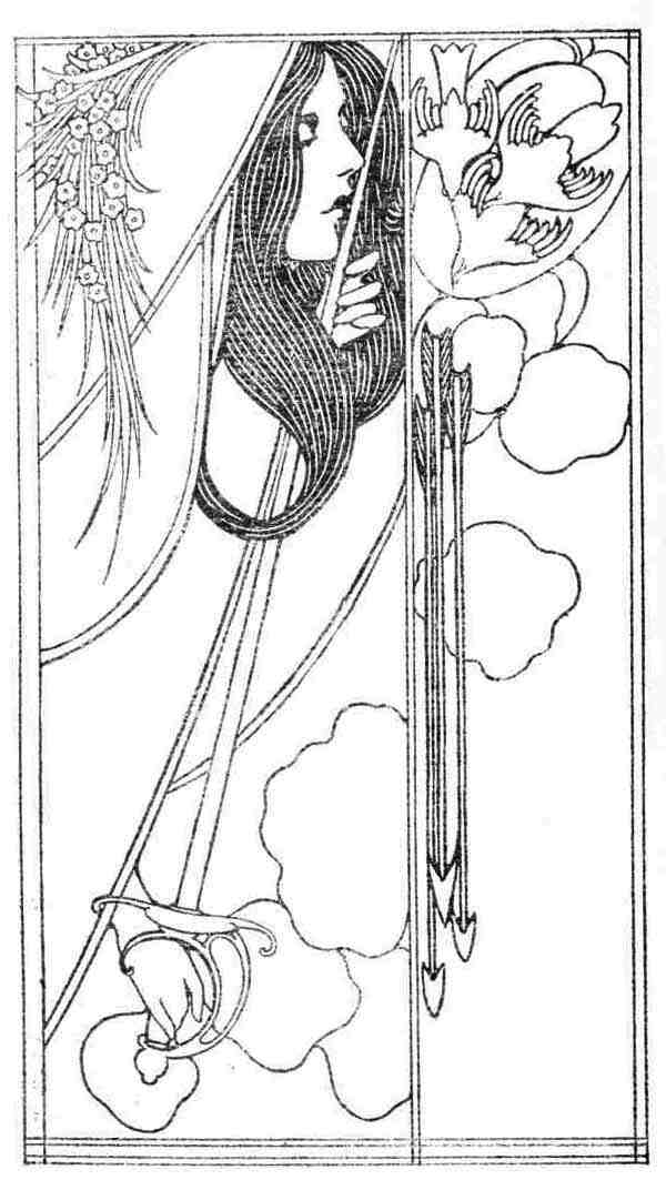 (illustration--maiden with sword, arrows, and doves)