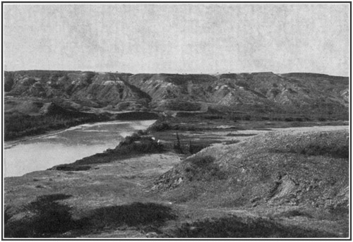 Fig. 46.: Badlands on the Red Deer River in Alberta. This region is the richest known collecting ground for cretacic dinosaurs.
