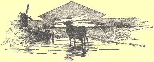 Decorative graphic of cow and windmill