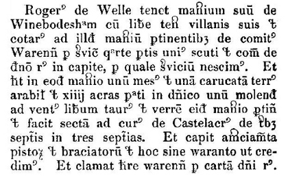 Rogerus de Welle tenet manerium suum de Winebodesham