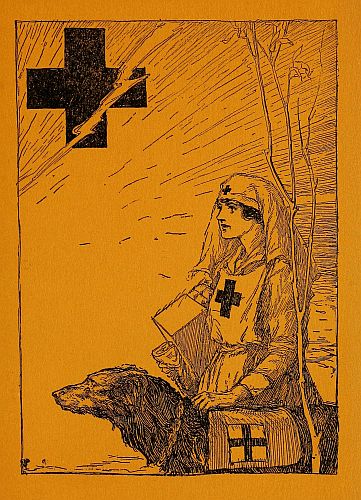 Nurse and dog with Red Cross symbol in sky