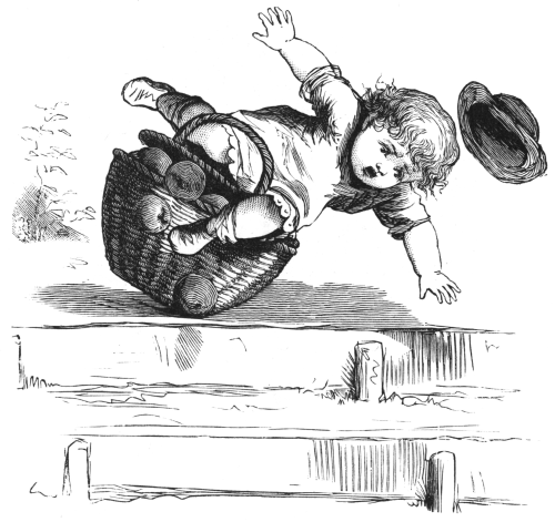 Albert tumbling off of basket