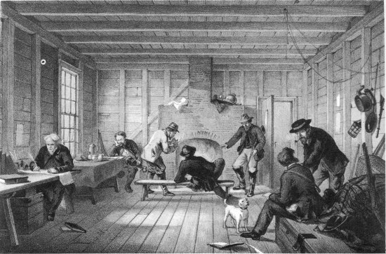 G. McCulloch, lith from a drawing by R. Dudley

London, Day & Sons, Limited, Lith.

TELEGRAPH HOUSE TRINITY BAY, NEWFOUNDLAND. INTERIOR OF “MESS ROOM”
1858
