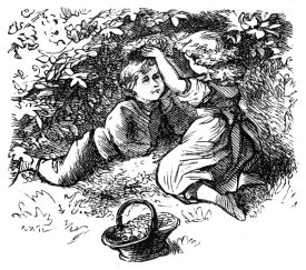 two children sitting on ground with a basket near by