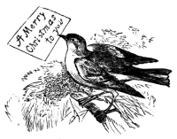 Bird carrying a card that reads: A Merry Christmas to you