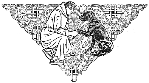 Decorative emblem with monk and dog