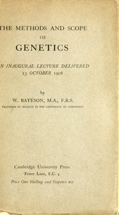 The Project Gutenberg eBook of The Methods And Scope Of Genetics, by W ...