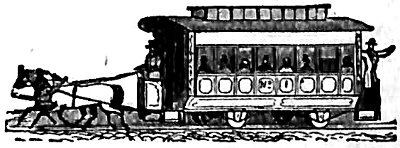 Horse-drawn trolley car.