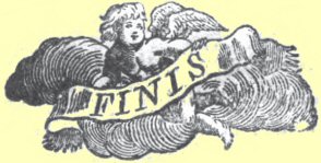 Decorative graphic of cherub carrying a banner saying Finis