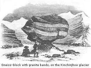 Gneiss-block with
granite bands, on the Kinchinjhow glacier