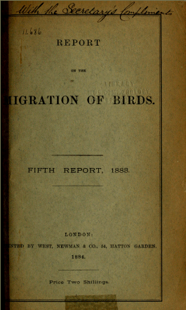 Report on the Migration of Birds in the Spring and Autumn of 1883, by J. A. Harvie Brown, J. Cordeaux, R. M. Barrington, And A. G. More